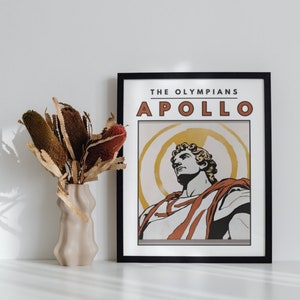 Arte mural de Apolo / Dioses griegos retro / Póster imprimible / Impresión de mitología vintage / Arte mural único / Decoración del hogar DIY / Descarga instantánea fácil
