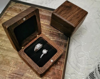 Handmade Double Rings Box | Engagement Ring Box | Wooden Ring Box for Wedding Ceremony | Anniversary Gift |  Double Slot Wedding Ring Box