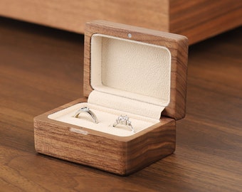 Caja de anillo de madera personalizable / Caja de anillo de compromiso / Caja de anillo de madera para ceremonia de boda / Regalo de aniversario / Caja de anillo de boda de doble ranura