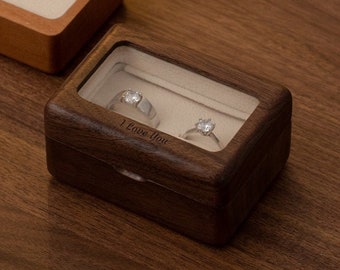 Customizable Wooden Ring Box, Engagement Jewelry Box, Personalized Glass Ring Box for Wedding Ceremony, Anniversary Gift