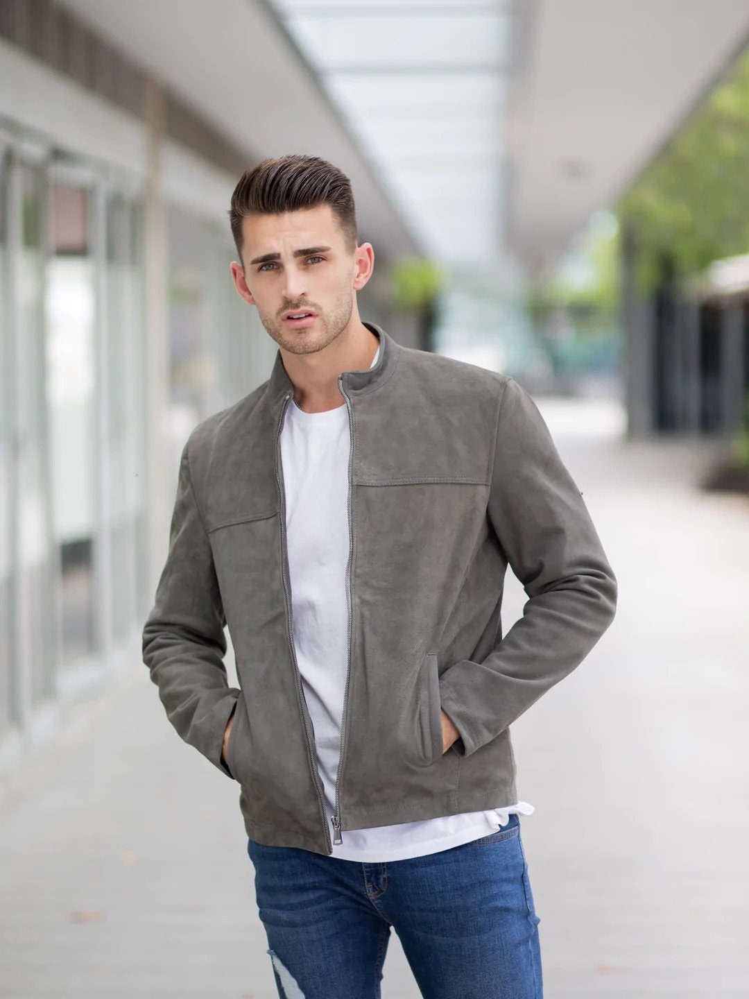 Grey Bomber Jacket - Etsy Grey Bomber Jacket - Etsy