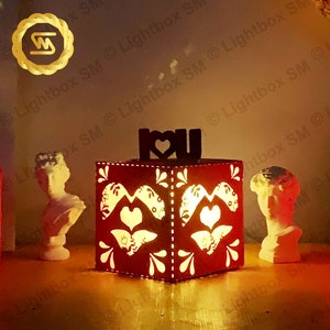 Valentine box ver 1 - Paper Cut Lamp Valentine - Paper Cutting Template - Valentine Lantern -3D Cricut, Silhouette