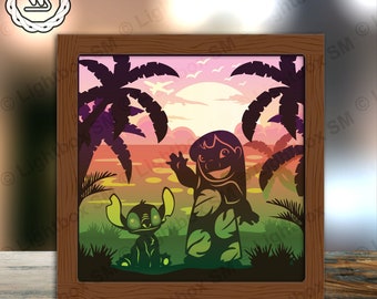 Lilo & Stitch Paper Cut Light Box Template Files, Shadow Box, 3D Papercut Lightbox Svg File DIY, Cutting Cricut, Shadow Papercut