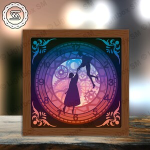 Flying Boy at The Clock Paper Cut Light Box Template Files, Shadow Box, 3D Papercut Lightbox Svg File DIY, Cutting Cricut, Shadow Papercut