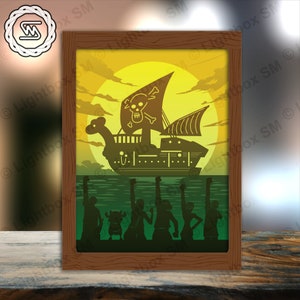 One Piece 3 - File modello Light Box Paper Cut, Shadow Box, 3D Papercut Lightbox File Svg fai da te, Taglio Cricut, Shadow Papercut