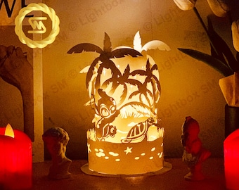 Paper Lanterns Stitch 2- Paper Cut Lamp Merry Christmas - Paper Cutting Template - Xmas LanternXmas -3D Cricut, Silhouette