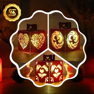 Combo 3 Valentine box - Paper Cut Lamp Valentine - Paper Cutting Template - Valentine Lantern -3D Cricut, Silhouette