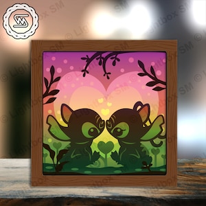 Stitch e Angel Love - File modello Light Box tagliati con carta, Shadow Box, File Svg Papercut 3D Lightbox fai da te, Taglio Cricut, Shadow Papercut