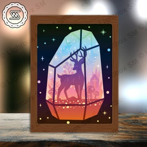 Deer in Crystal Paper Cut Light Box Template Files, 3D Papercut Lightbox Svg File DIY, Cutting Cricut