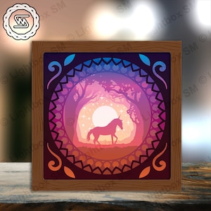 Unicorn in Forest - Paper Cut Light Box Template Files, Shadow Box, 3D Papercut Lightbox Svg File DIY, Cutting Cricut, Shadow Papercut