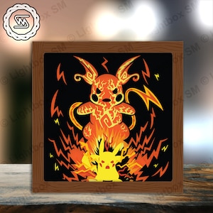 Pokemon 14 - File modello di scatola leggera tagliata di carta, Shadow Box, 3D Papercut Lightbox Svg File fai da te, Taglio Cricut, Shadow Papercut
