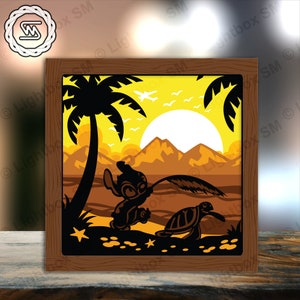 File modello per scatola luminosa in carta tagliata Stitch 3, Shadow Box, file SVG fai da te per scatola luminosa in carta tagliata 3D, taglio Cricut, Shadow Papercut