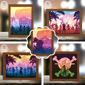 Combo 4 ottieni 1 Lightbox gratuito One Piece ver 2 - File modello Paper Cut Light Box, Shadow Box, 3D Papercut Lightbox Taglio Cricut