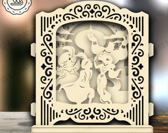 Arabisk prins och prinsessa Pappersklipp Lightbox SVG: Julklappskort (digital nedladdning)