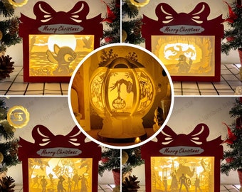 Combo 4 get 1 free Christmas Gift Box- Paper Cut Light Box Template Files, Shadow Box, 3D Papercut Lightbox Svg File DIY