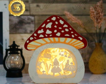 Alice mushroom Light Box Template Files, Shadow Box, 3D Papercut Lightbox Svg File DIY, Cutting Cricut, Shadow Papercut