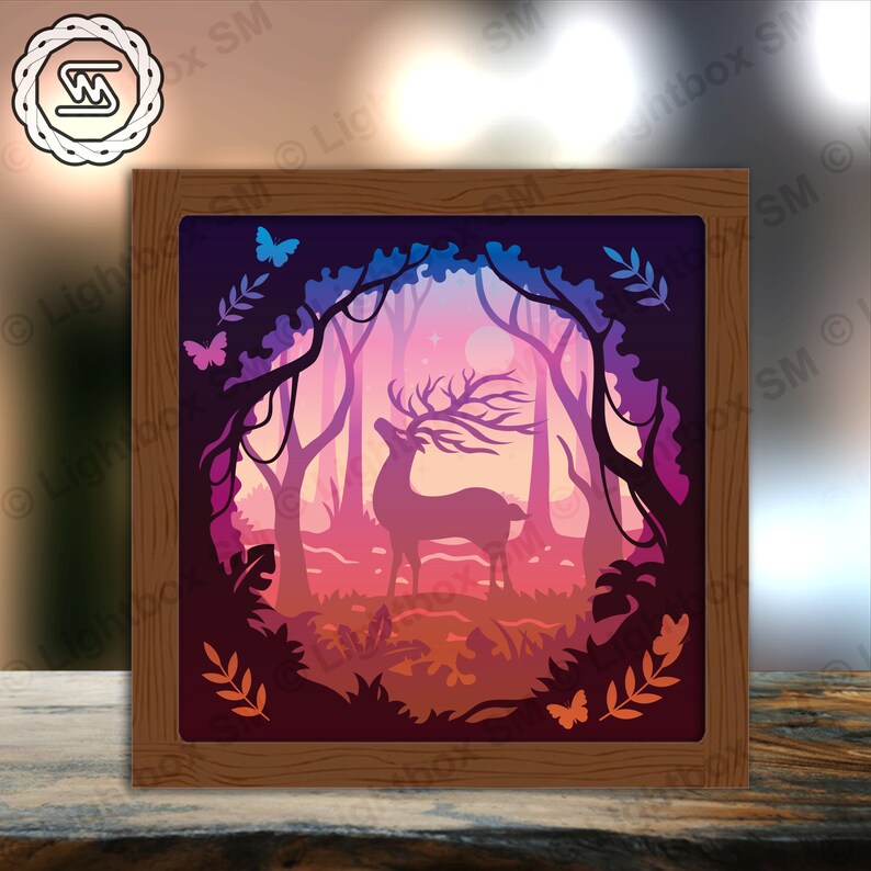Deer Jungle - Paper Cut Light Box Template Files, Shadow Box, 3D ...