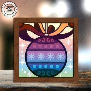 Weihnachtskugeln 4 Square Paper Cut Lightbox Template Files, Shadow Box, 3D Papercut Lightbox SVG-Datei DIY, Schneiden Cricut, Shadow Papercut