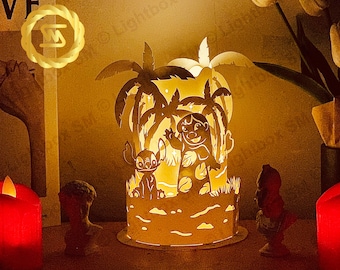 Paper Lanterns Lilo & Stitch - Paper Cut Lamp Merry Christmas - Paper Cutting Template - Xmas LanternXmas -3D Cricut, Silhouette