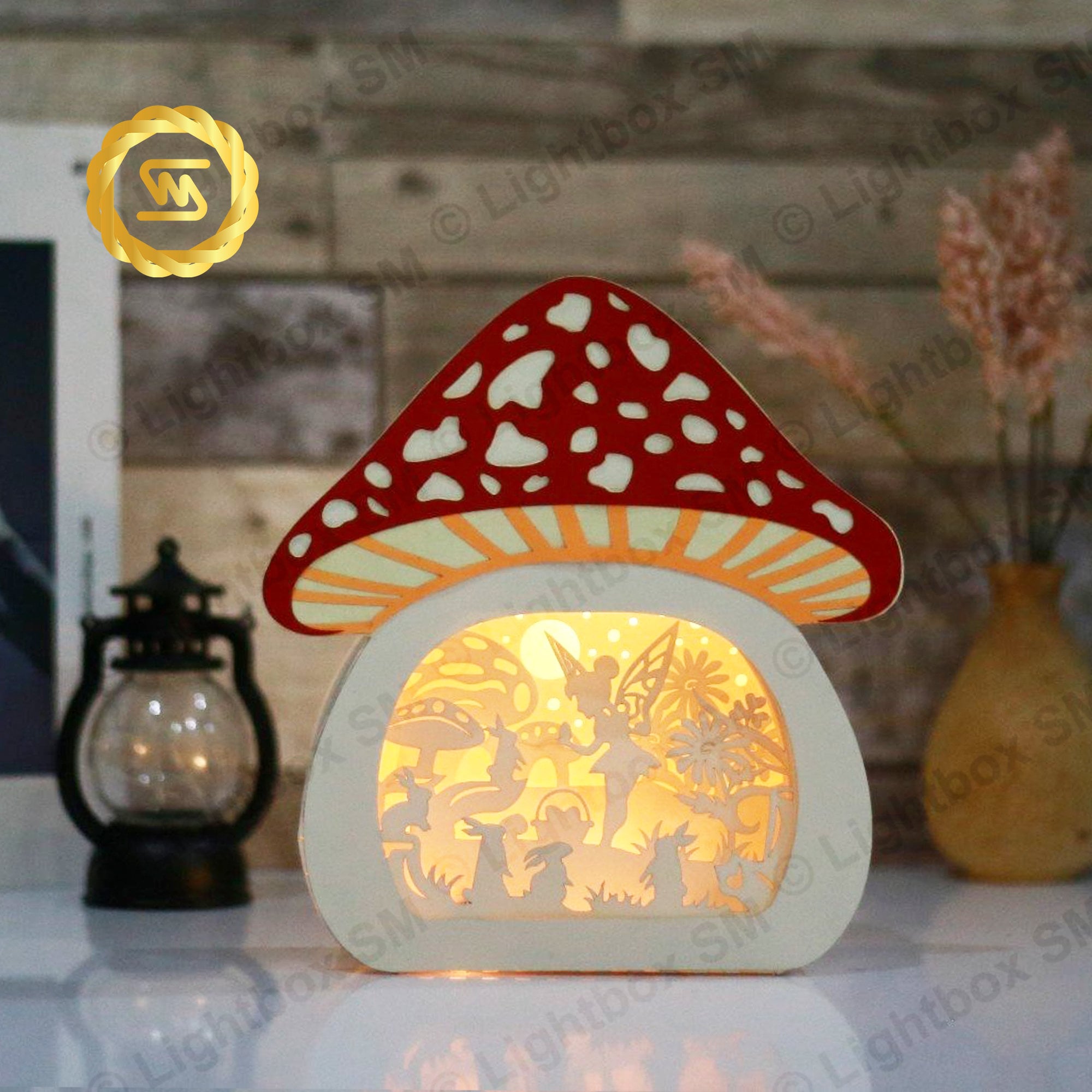 Tinker Bell Pilz Licht Box Vorlage Dateien, Schatten Box, 3D Papierschnitt Lightbox SVG Datei DIY, Schneiden Cricut, Schatten Papierschnitt