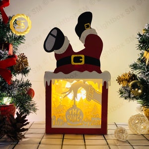 Grinchen jultomten skorstenslåda - pappersskurna ljuslåda mallfiler, skugglåda, 3D pappersskuren ljuslåda Svg-fil DIY, skärning Cricut