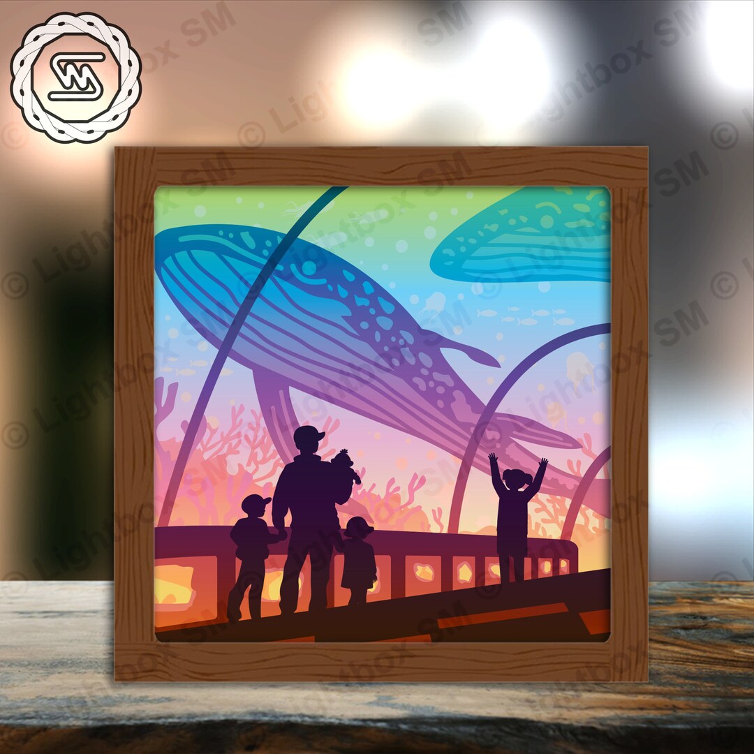 Whale Aquarium Park Paper Cut Light Box Template Files, Shadow Box, 3D ...