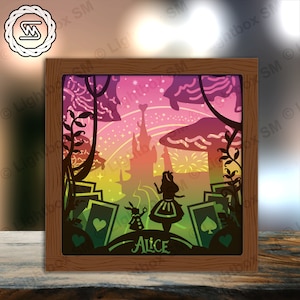 Alice nel Paese delle Meraviglie - File modello Paper Cut Light Box, Shadow Box, 3D Papercut Lightbox File Svg Fai da te, Taglio Cricut, Shadow Papercut