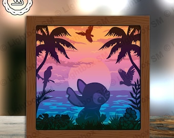 Stich 2 - Papierschnitt Licht Box Vorlagendateien, Schatten Box, 3D Papierschnitt Lightbox SVG Datei DIY, Schneiden Cricut, Schatten Papierschnitt