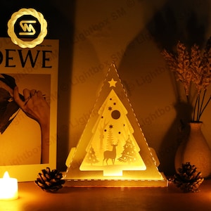 Ciervo en el bosque Árbol de Navidad - Popup SVG Cutting File, Popup card SVG, Popup gift Cricut