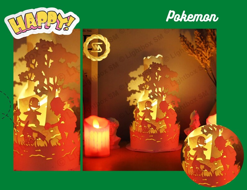Paper Lanterns Pokemon 1 Paper Cut Lamp Merry Christmas Etsy
