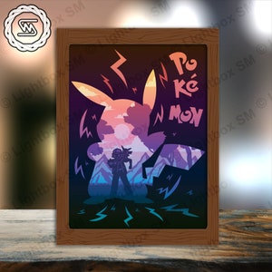 Pokemon 18 - File modello di scatola leggera tagliata di carta, Shadow Box, 3D Papercut Lightbox Svg File fai da te, Taglio Cricut, Shadow Papercut