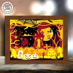Halloween - Castles - Paper Cut Light Box Template Files, Shadow Box, 3D Papercut Lightbox Svg File DIY, Cutting Cricut, Shadow Papercut