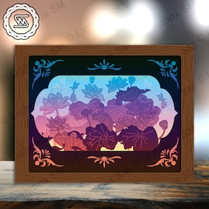 Lotus Pond Paper Cut Light Box Template Files, Shadow Box, 3D Papercut Lightbox Svg File DIY, Cutting Cricut, Shadow Papercut