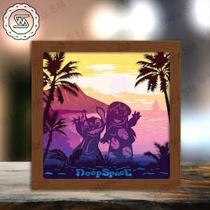 File di modelli per lightbox in carta ritagliata di Lilo & Stitch 3, Shadow Box, file SVG fai da te per lightbox in carta ritagliata 3D, taglio Cricut, Shadow Papercut