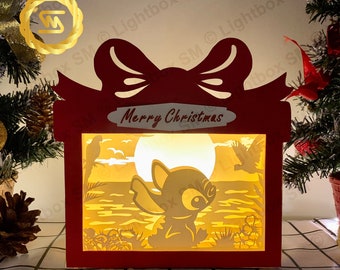 Stitch Christmas Gift Box 1 - Paper Cut Light Box Template Files, Shadow Box, 3D Papercut Lightbox Svg File DIY, Cutting Cricut