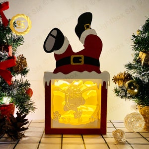 Totoro Santa Claus Chimney Box - Paper Cut Light Box Template Files, Shadow Box, 3D Papercut Lightbox Svg File DIY, Cutting Cricut