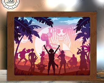 One Piece 6 - Papierschnitt Light Box Vorlagendateien, Schattenbox, 3D Papierschnitt Lightbox SVG-Datei DIY, Schneiden Cricut, Schatten Papierschnitt
