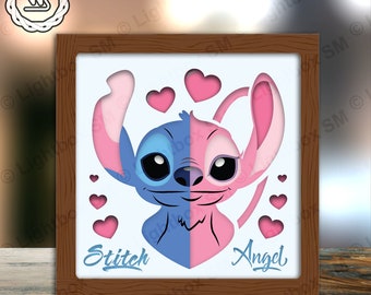 Stich und Engel - Paper Cut Light Box Template Files, Schatten Box, 3D Papierschnitt Lightbox SVG Datei DIY, Schneiden Cricut, Schatten Papierschnitt