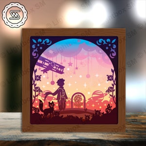 Il piccolo principe - file modello di scatola leggera tagliata di carta, Shadow Box, 3D Papercut Lightbox File in formato Svg fai da te, taglio Cricut, Shadow Papercut