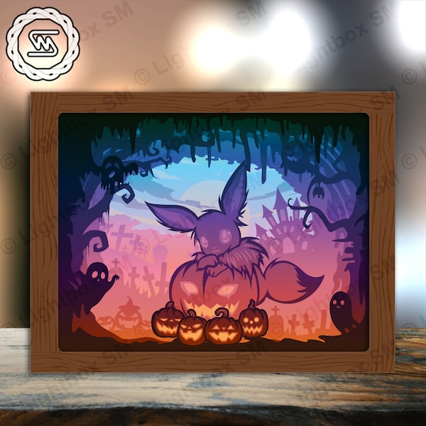 Pokemon Eevee Halloween Paper Cut Light Box Template Files, Shadow Box, 3D Papercut Lightbox Svg File DIY, Cutting Cricut, Shadow Papercut