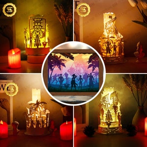 Combo 4 ricevi 1 Lanterne gratis One piece ver 2- File modello Paper Cut Light Box, Shadow Box, 3D Papercut Lightbox File Svg DIY