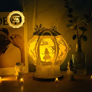 3D Alice in Wonderland Snowball Lantern -Christmas - Xmas -3D, Cricut, Silhouette- Paper Cutting Template