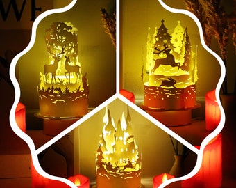 Combo 3 Paper Cut Lantern Lamp Christmas - Paper Cut Lamp Merry Christmas - Paper Cutting Template - Xmas LanternXmas -3D Cricut, Silhouette