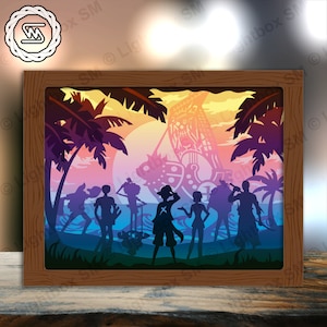 One Piece - File di modelli di scatole luminose tagliate in carta, Shadow Box, file SVG fai da te per scatole luminose tagliate in carta 3D, Cricut di taglio, Shadow Papercut