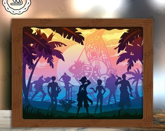 One Piece - Papierschnitt Licht Box Vorlage Dateien, Schatten Box, 3D Papierschnitt Lightbox SVG Datei DIY, Schneiden Cricut, Schatten Papierschnitt