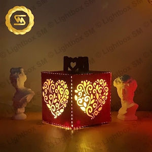 Valentine box ver 2 - Paper Cut Lamp Valentine - Paper Cutting Template - Valentine Lantern -3D Cricut, Silhouette