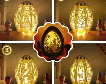 Combo 4 få 1 gratis ägglampa Ver 1 - Pappersklippt lampa påsk - Pappersklippningsmall - Påsklykta - 3D Cricut, Silhouette