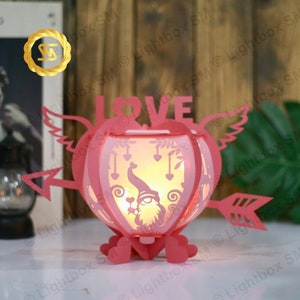 Gnome Valentine Heart Lantern- Paper Cut Light Box Template Files, Valentine, 3D Papercut Lightbox Svg File DIY, Cutting Cricut