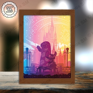 Lilo & Stitch 2 file modello di scatola luminosa tagliata di carta, Shadow Box, 3D Papercut Lightbox File in formato Svg fai da te, taglio Cricut, Shadow Papercut