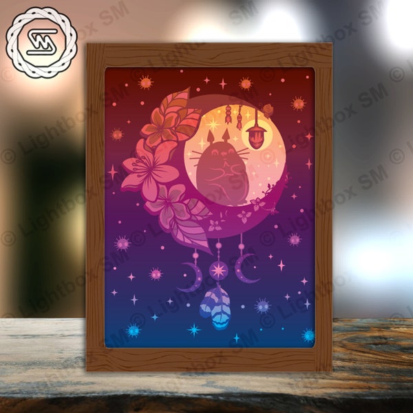 Totoro Dreamcatcher Paper Cut Light Box Template Files, 3D Papercut Lightbox Svg File DIY, Cutting Cricut